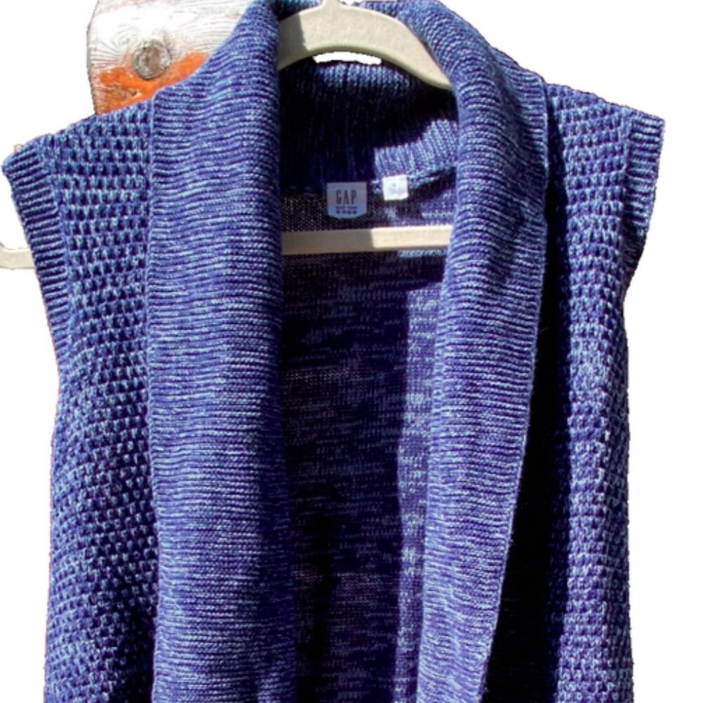 Gap Womens Small Cardigan With Flap Collar Blue Sleeveless Sweater Knit Long